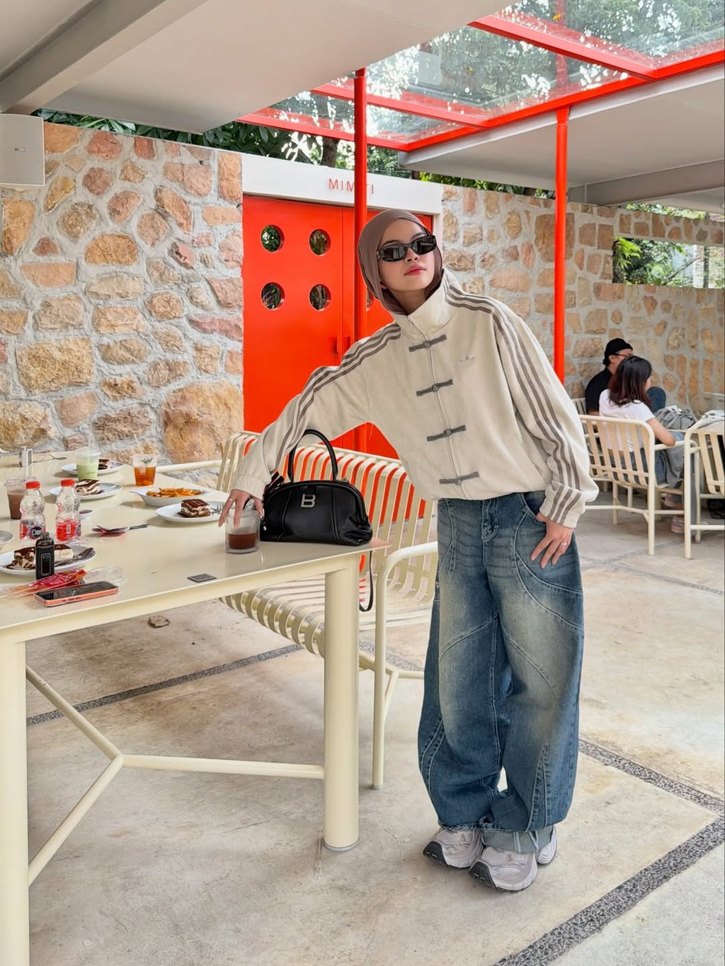 Beige Adidas Chinese New Year jacket outdoor styling with traditional details - Streetbred India