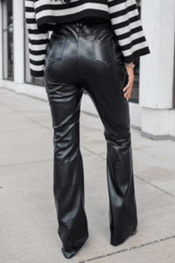 Black Faux Leather Flare Pants By Streetbred