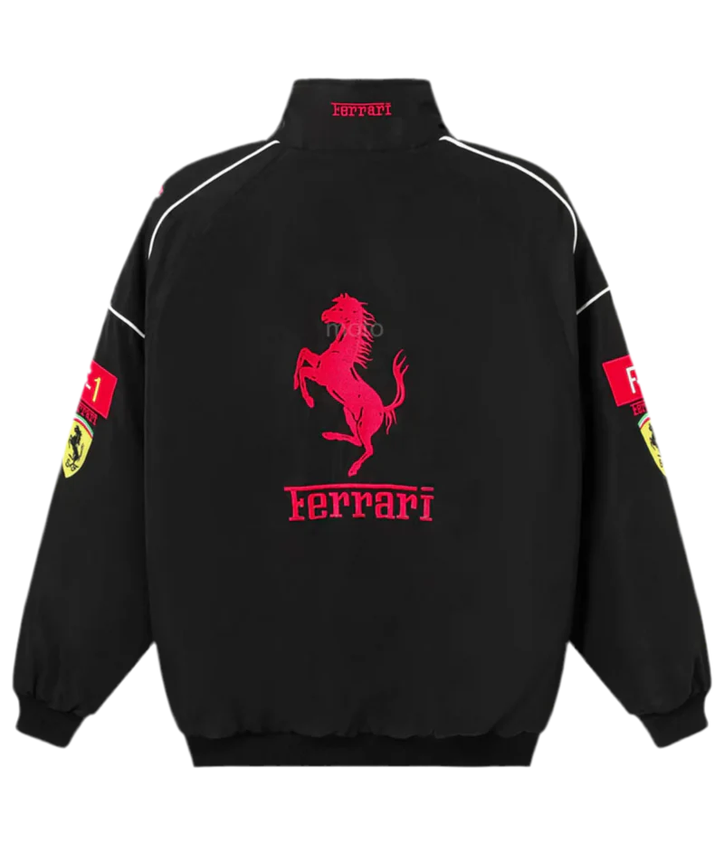 Black Ferrari Embroidered Jacket – Racing Streetwear