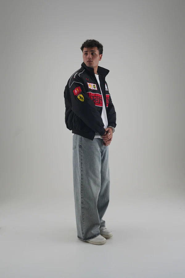 Black Ferrari Embroidered Jacket – Racing Streetwear