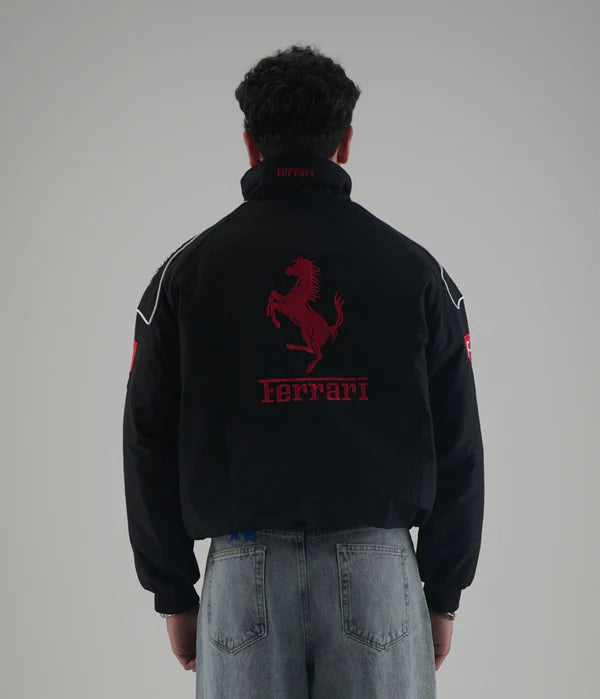 Black Ferrari Embroidered Jacket – Racing Streetwear