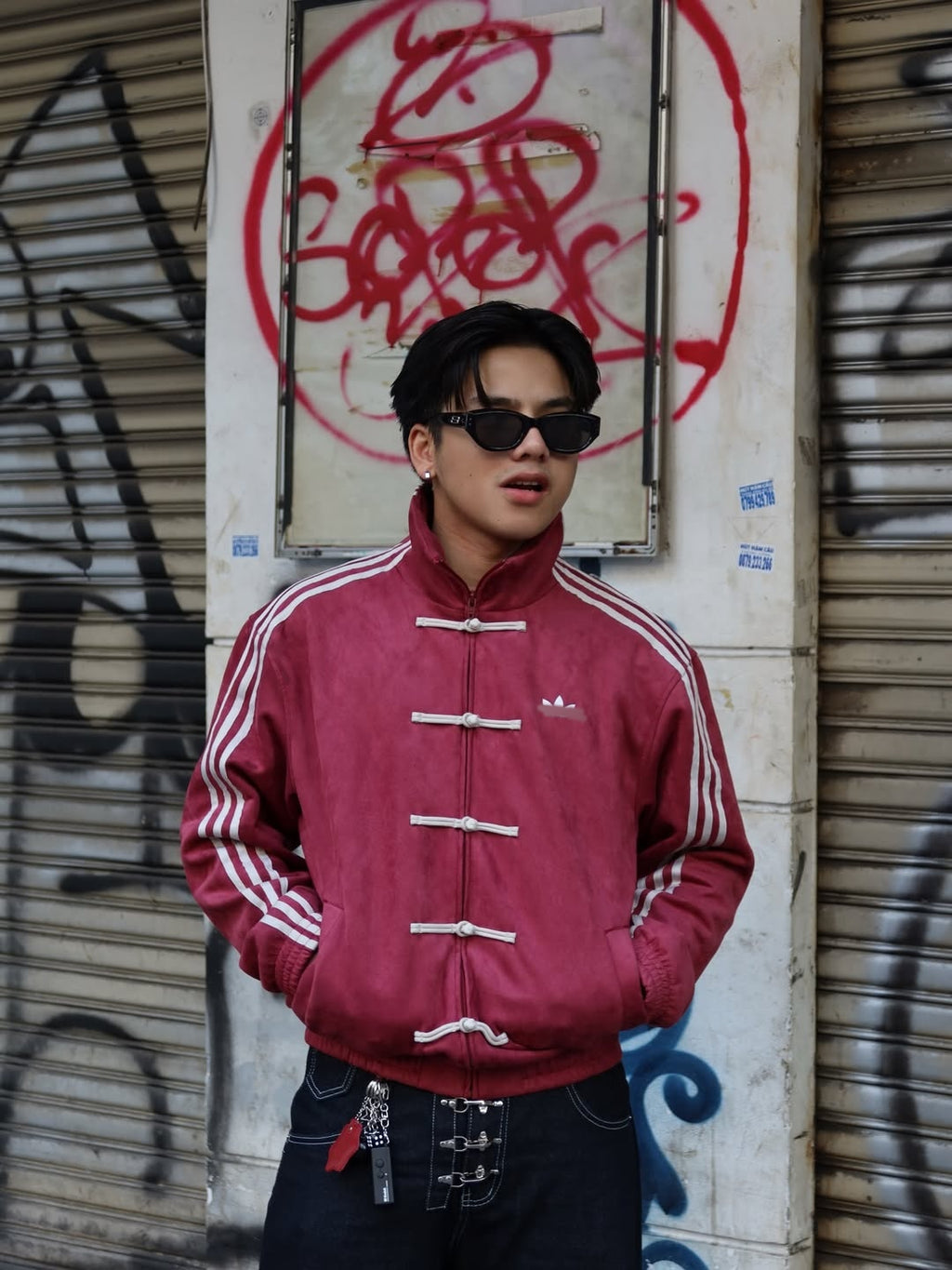 Burgundy Adidas Chinese New Year Tang jacket streetwear - premium quality available at Streetbred