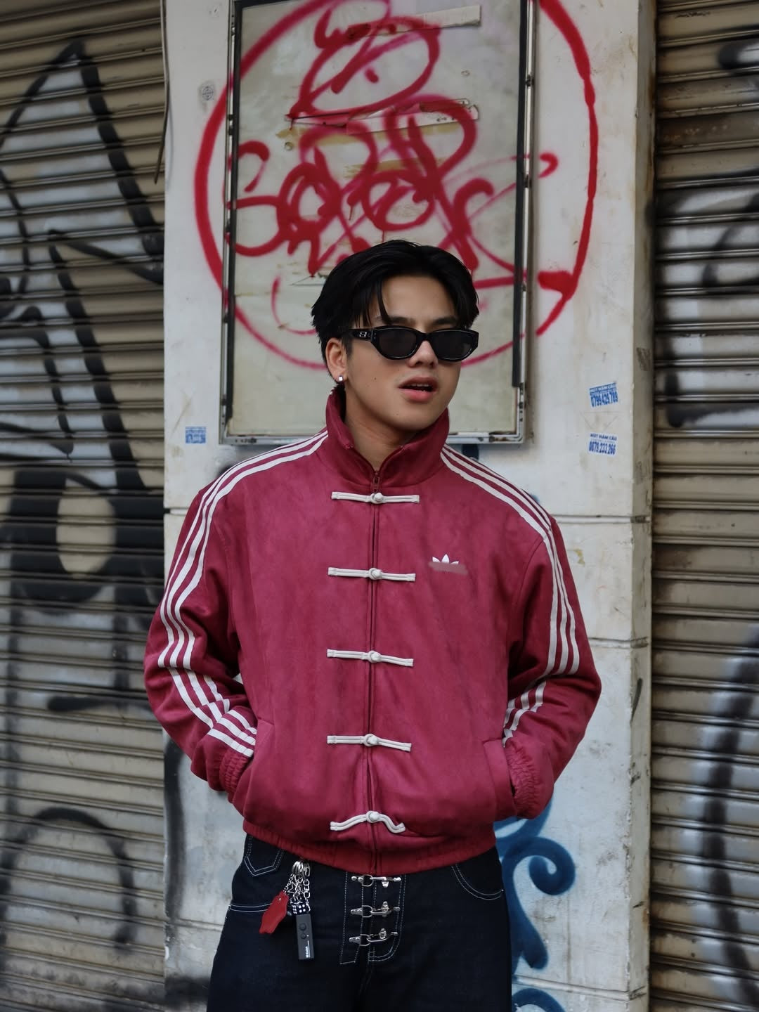 Burgundy Adidas Chinese New Year Tang jacket streetwear - premium quality available at Streetbred