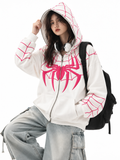 White Spiderman Full Zip-Up Hoodie | Oversized BAPE Style | Streetbred