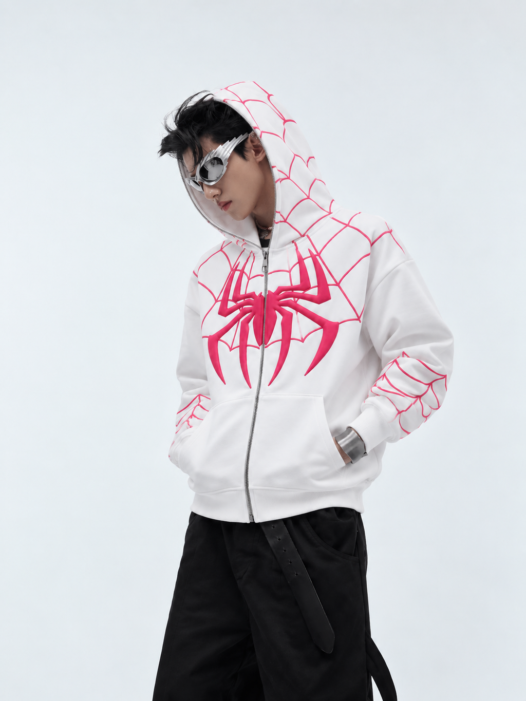 White Spiderman Full Zip-Up Hoodie | Oversized BAPE Style | Streetbred