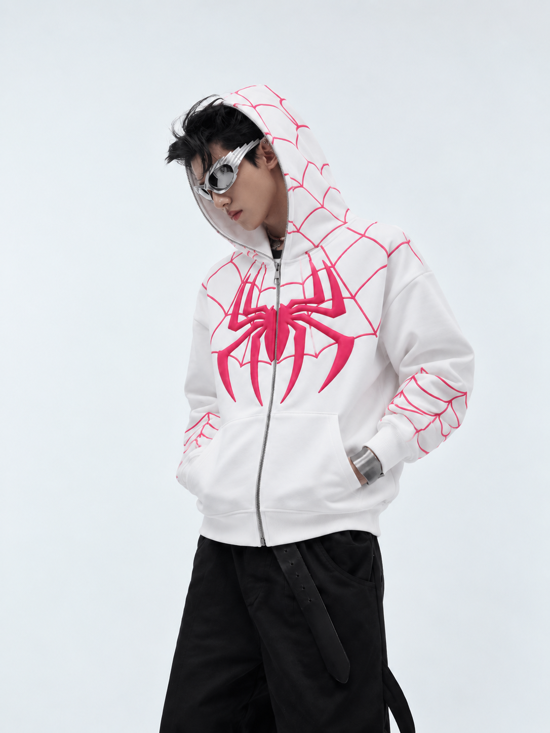 White Spiderman Full Zip-Up Hoodie | Oversized BAPE Style | Streetbred