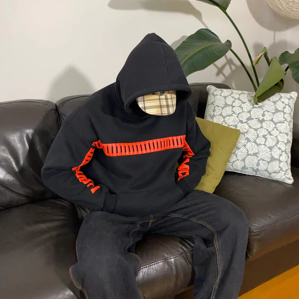 Male Model Wearing Black I Love You This Much Graphic Hoodie with Plaid Cap