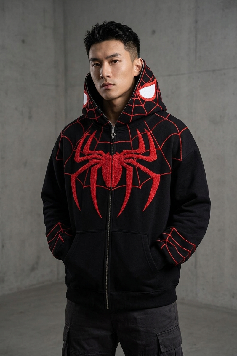 Spiderman Embroidered Hoodie | Premium Zip-Up Streetwear