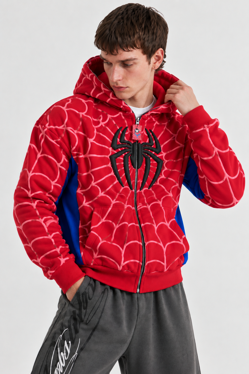 Spider-Man Y2K Full Zip-Up Hoodie - Premium 3D Puff Print (Unisex)