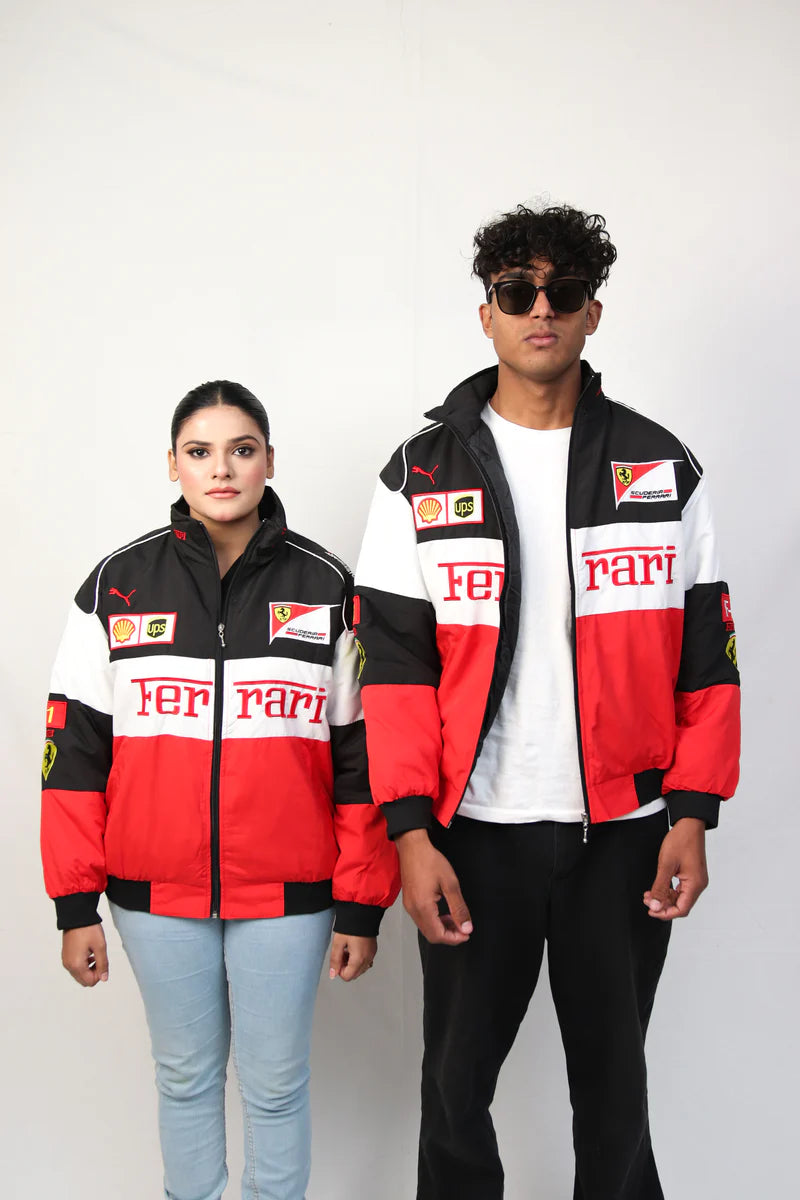 Tri Colour Ferrari F1 Racing Jacket India - Red Black White Vintage Edition