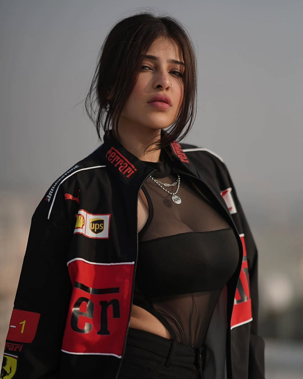 Oversized Ferrari Racing Jacket with Dropped Shoulders - Streetbred Fit View