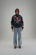 Infiniti Red Bull F1 Vintage Jacket Front - Navy Blue with Stitched Rauch Geox and Total Patches
