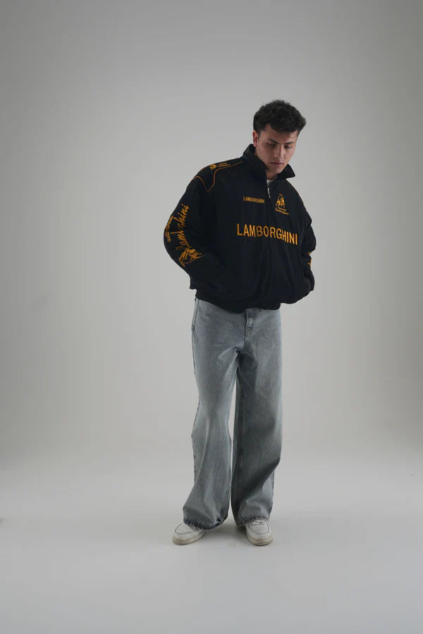 Massive Lamborghini Bull Logo Embroidery on Back of Vintage Racing Jacket

