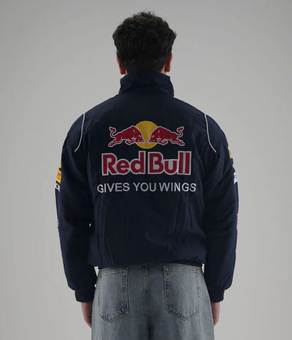 Red Bull Gives You Wings Jacket Back View - Massive Embroidered Logo and Slogan
