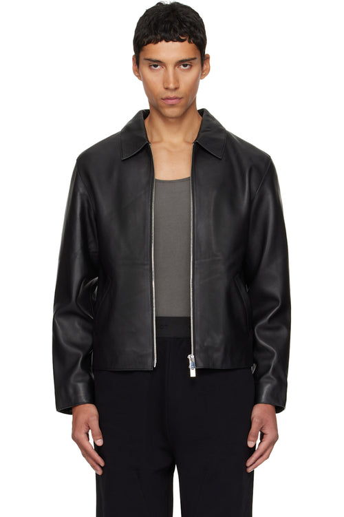 Streetbred Men's Black Cropped Leather Bomber Jacket Front View Urban Outfit