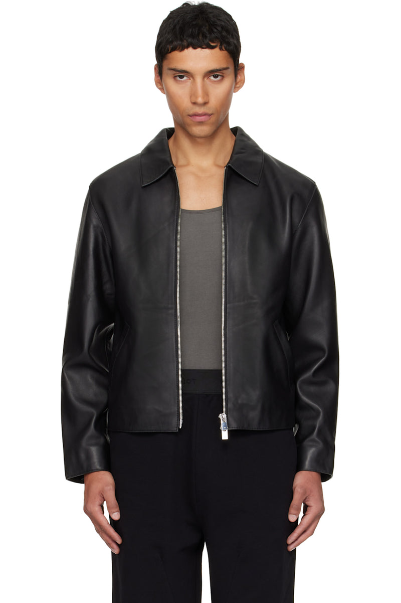 Black Cropped Leather Jacket – Boxy Fit