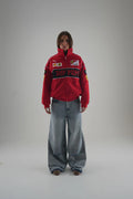 Streetbred Red Ferrari Embroidered Racing Jacket Front View F1 Streetwear
