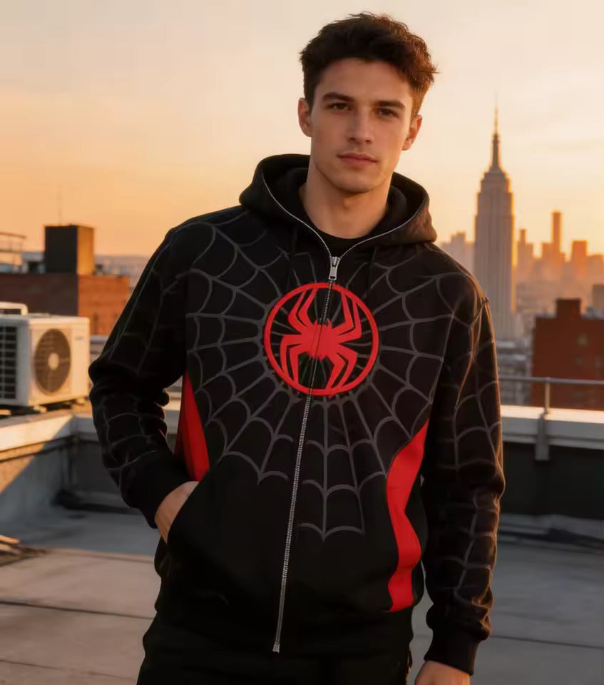 Streetbred Stealth Black Spider Hoodie Full Zip-Up Front View