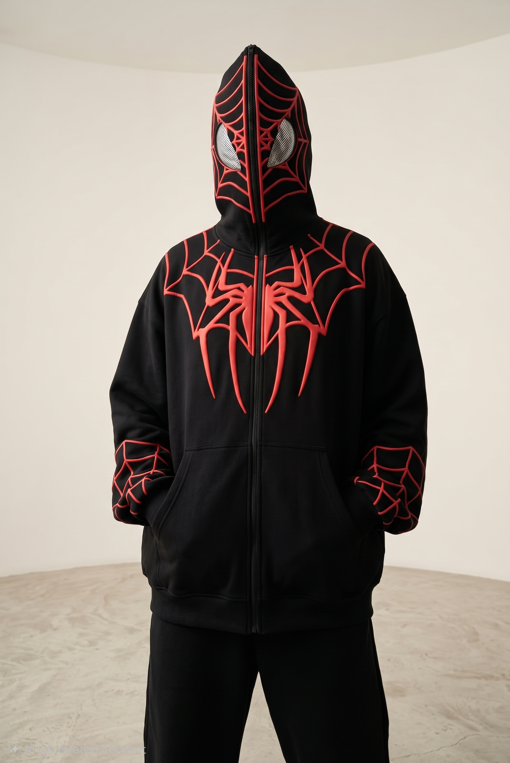 Unisex Black Spider Hoodie showing the High-Density 3D Puff Print Detail