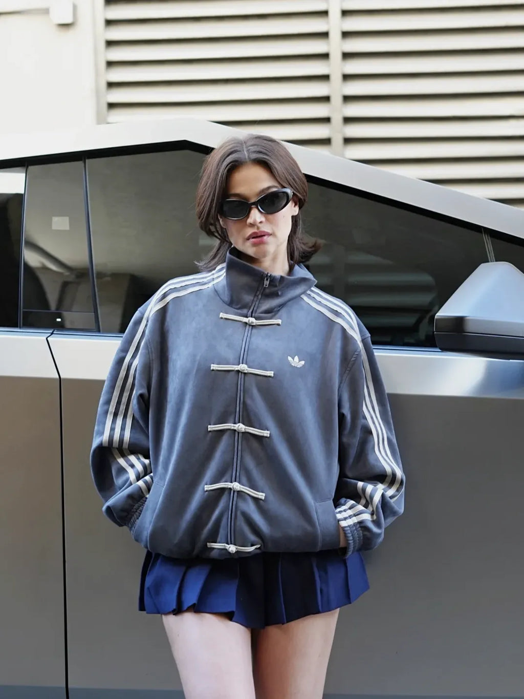 Unisex Grey Adidas CNY Jacket - Extreme Oversized Drop Shoulder Fit Profile
