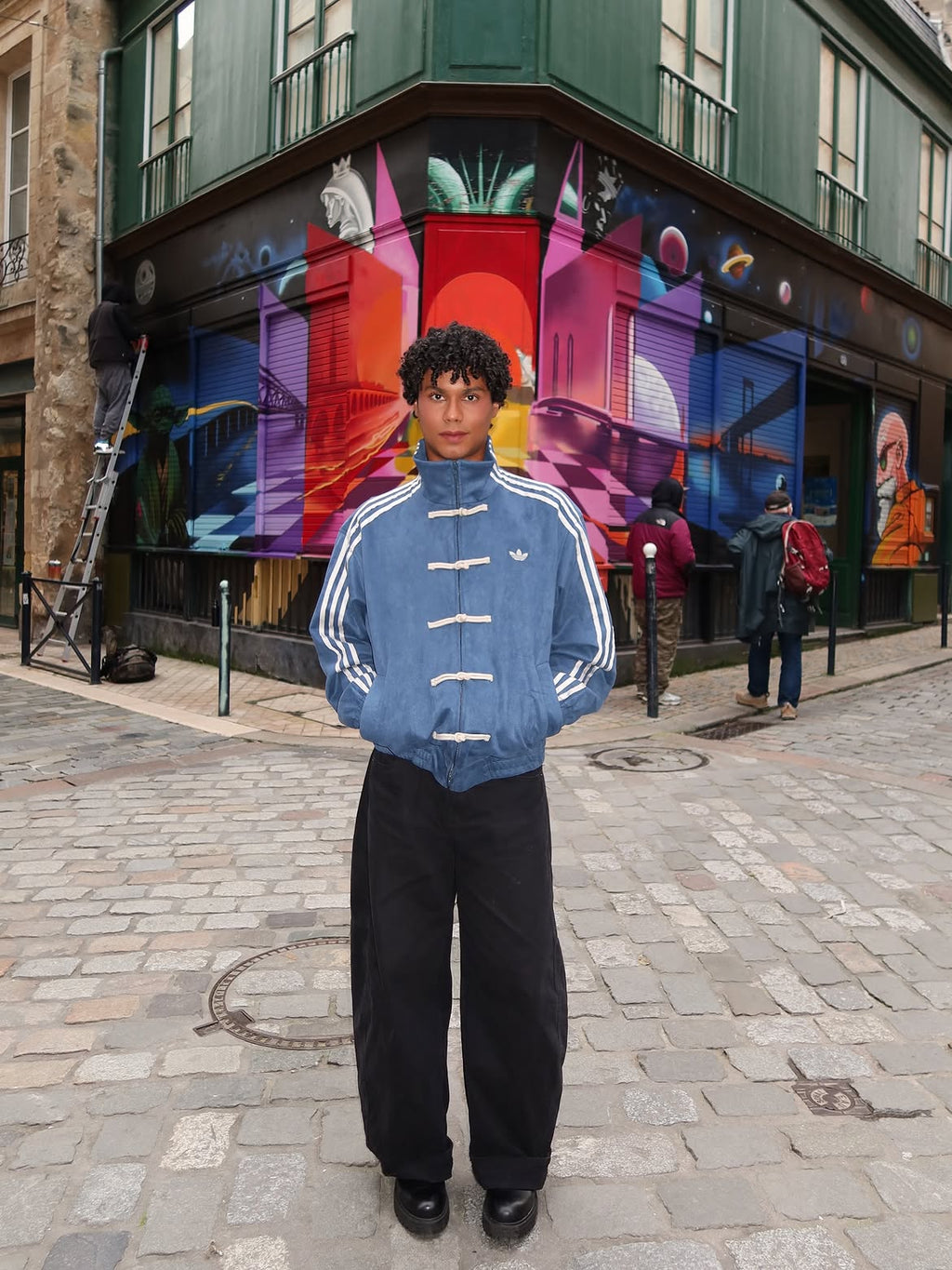Male model showcasing the Navy Blue Lunar New Year drop by Streetbred, featuring a premium heavyweight texture and traditional styling.