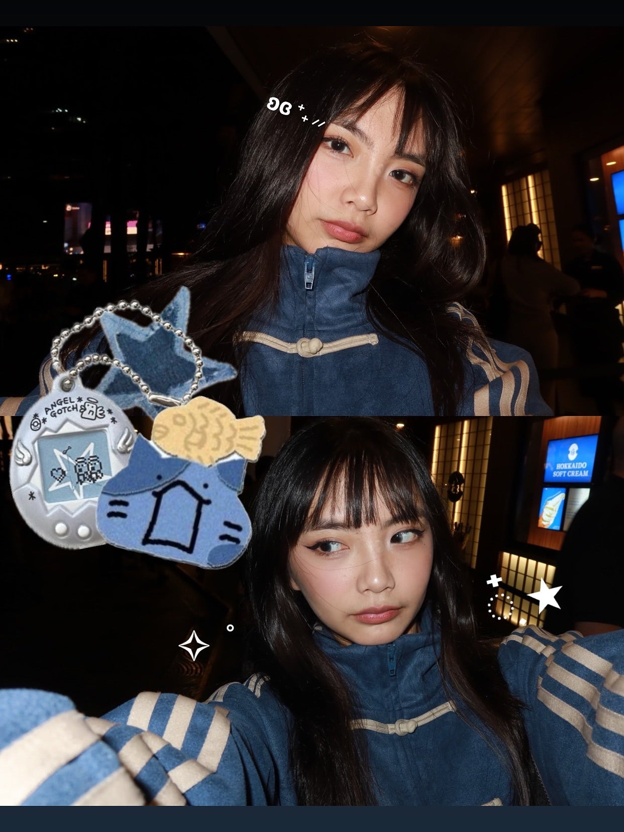 Streetwear styling on a woman wearing the exclusive Navy Blue CNY Jacket from Streetbred, featuring high-density Adidas embroidery.