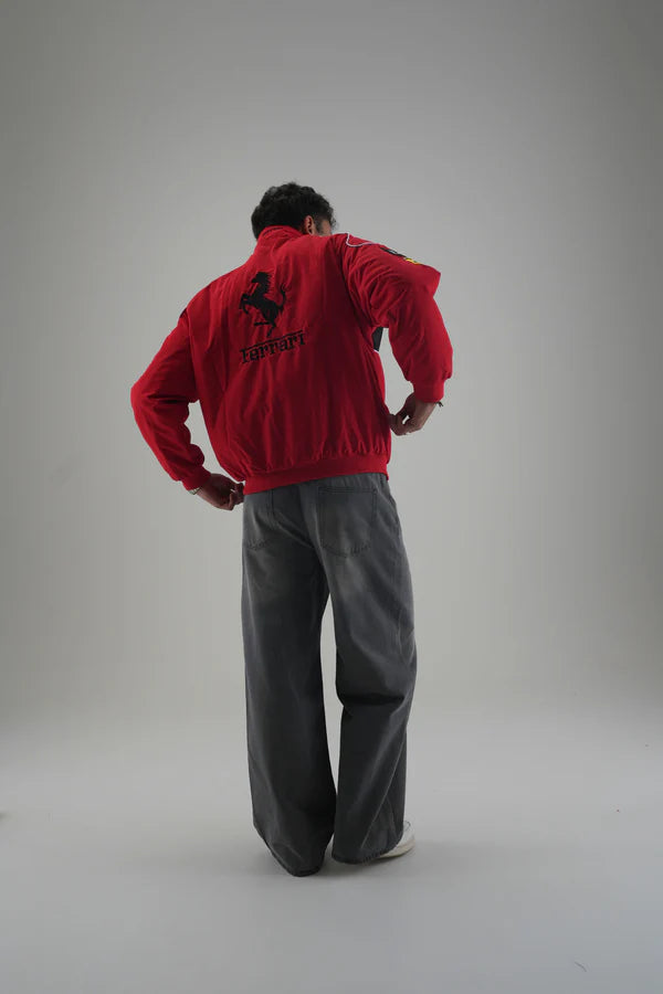 Dynamic Back Angle View of Vintage Ferrari Racing Jacket - Streetbred India
