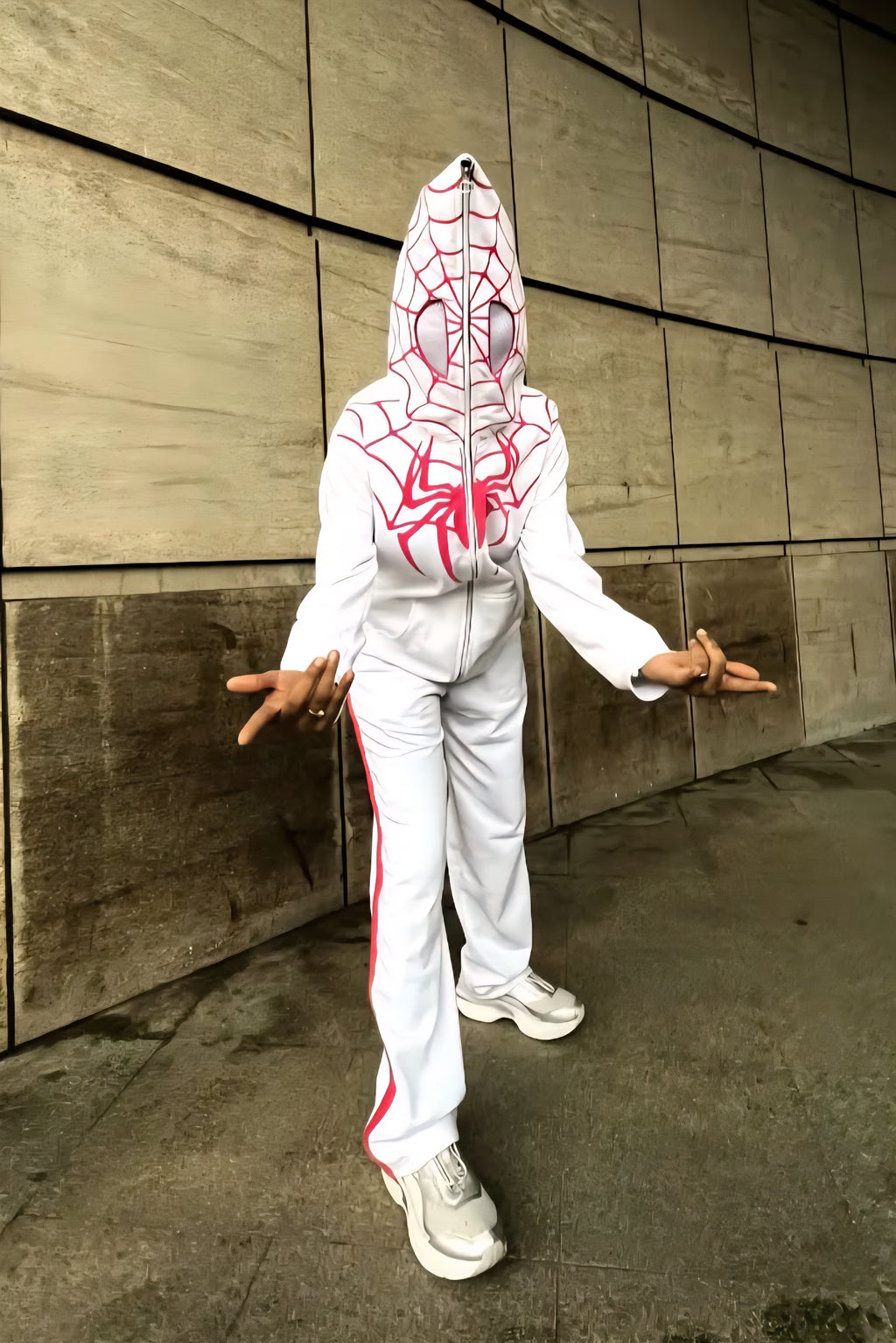 White Spiderman Zip-Up Hoodie Fully Zipped Face Mask Hood with Red Spider Logo
