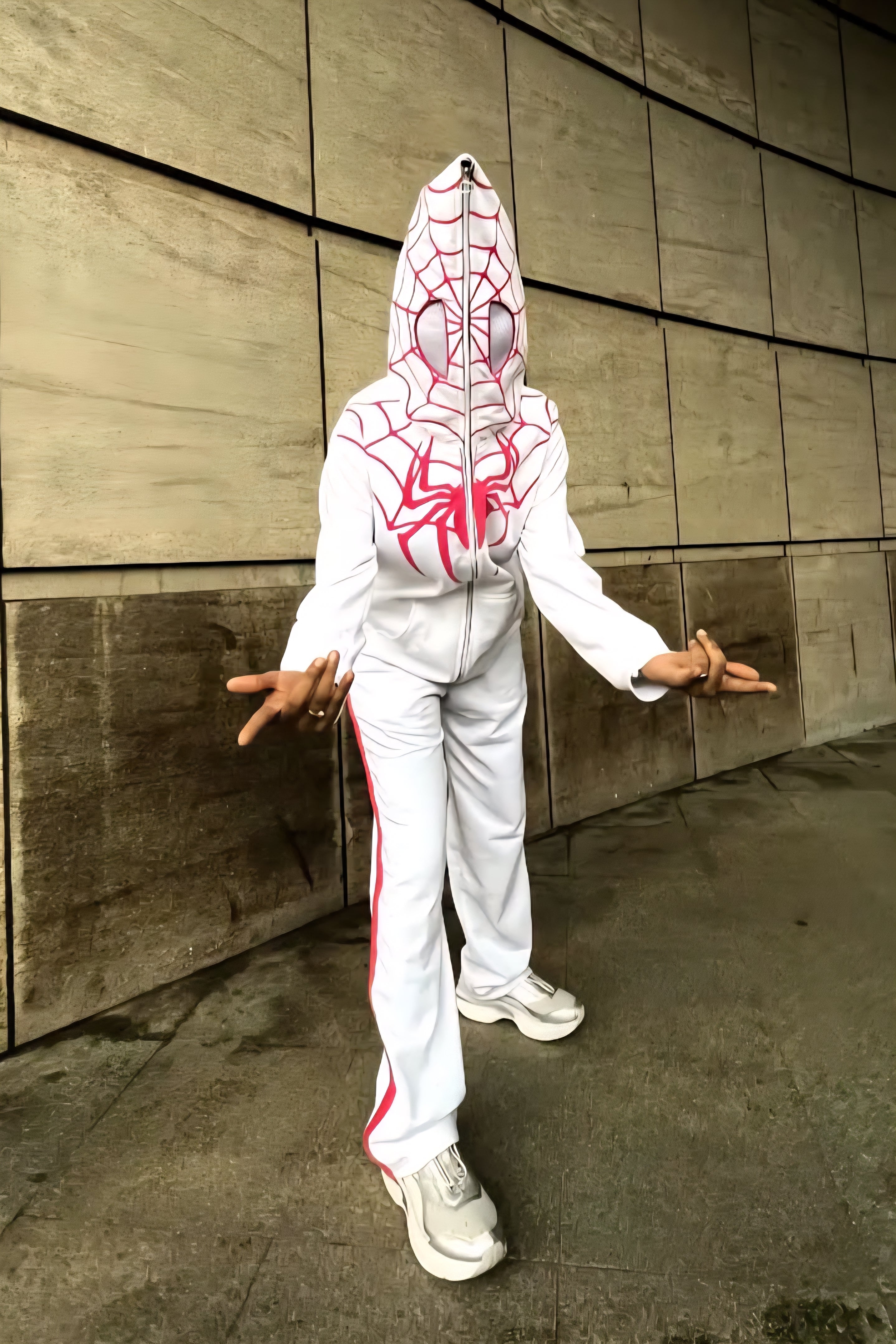 White Spiderman Zip-Up Hoodie Fully Zipped Face Mask Hood with Red Spider Logo

